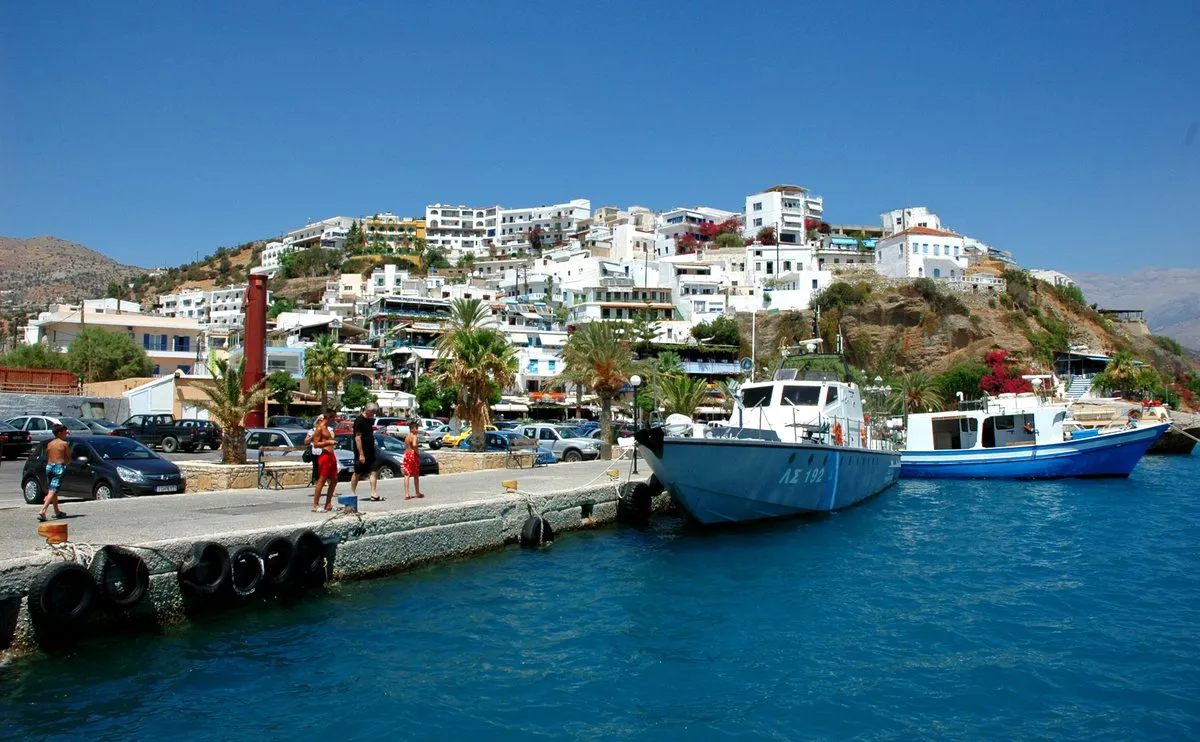 Agia Galini stacked white above its harbour and fishing boats