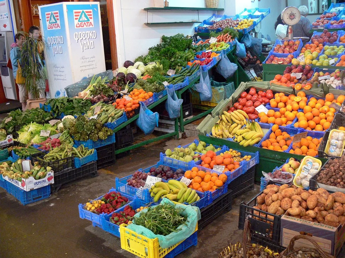 Fruit and vegetable stalls at the Chania market