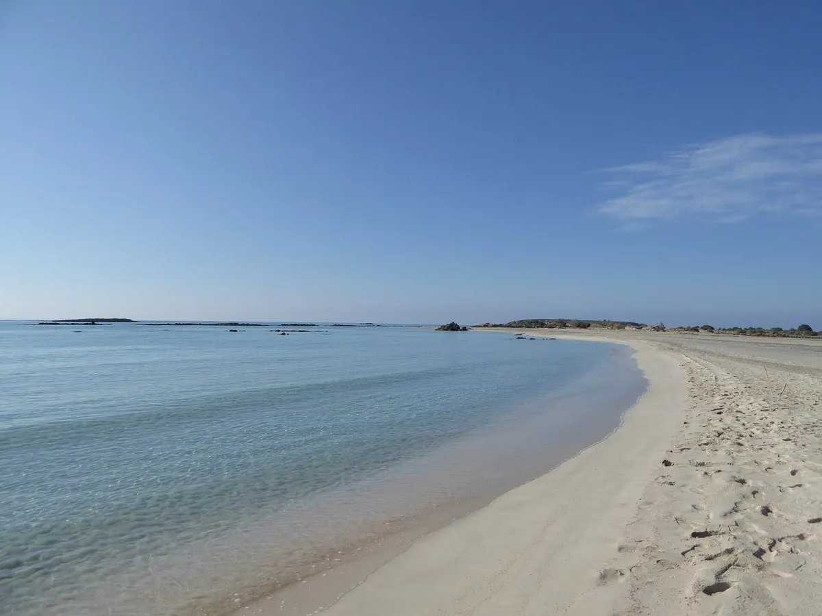 The sand spit and shallow lagoon toward the islet