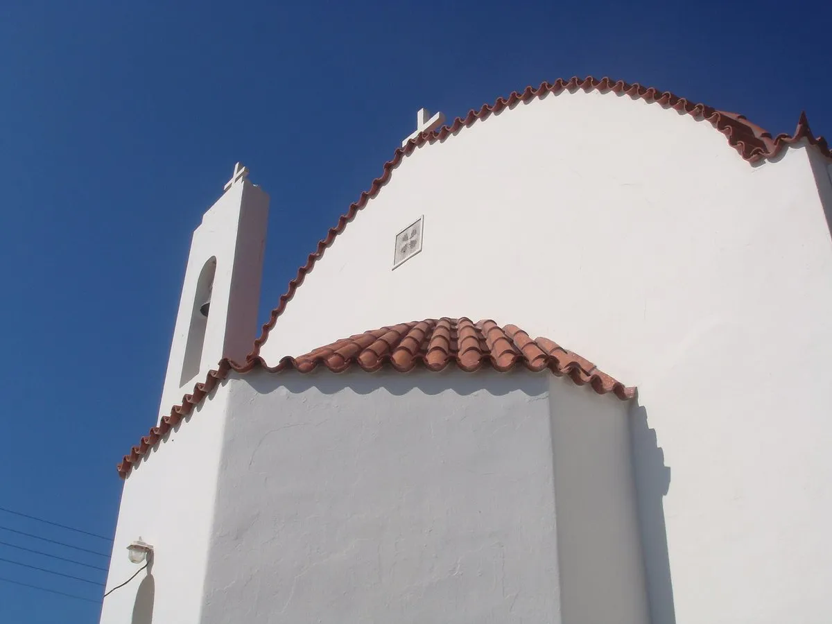 The white double-vaulted chapel of Agios Pavlos