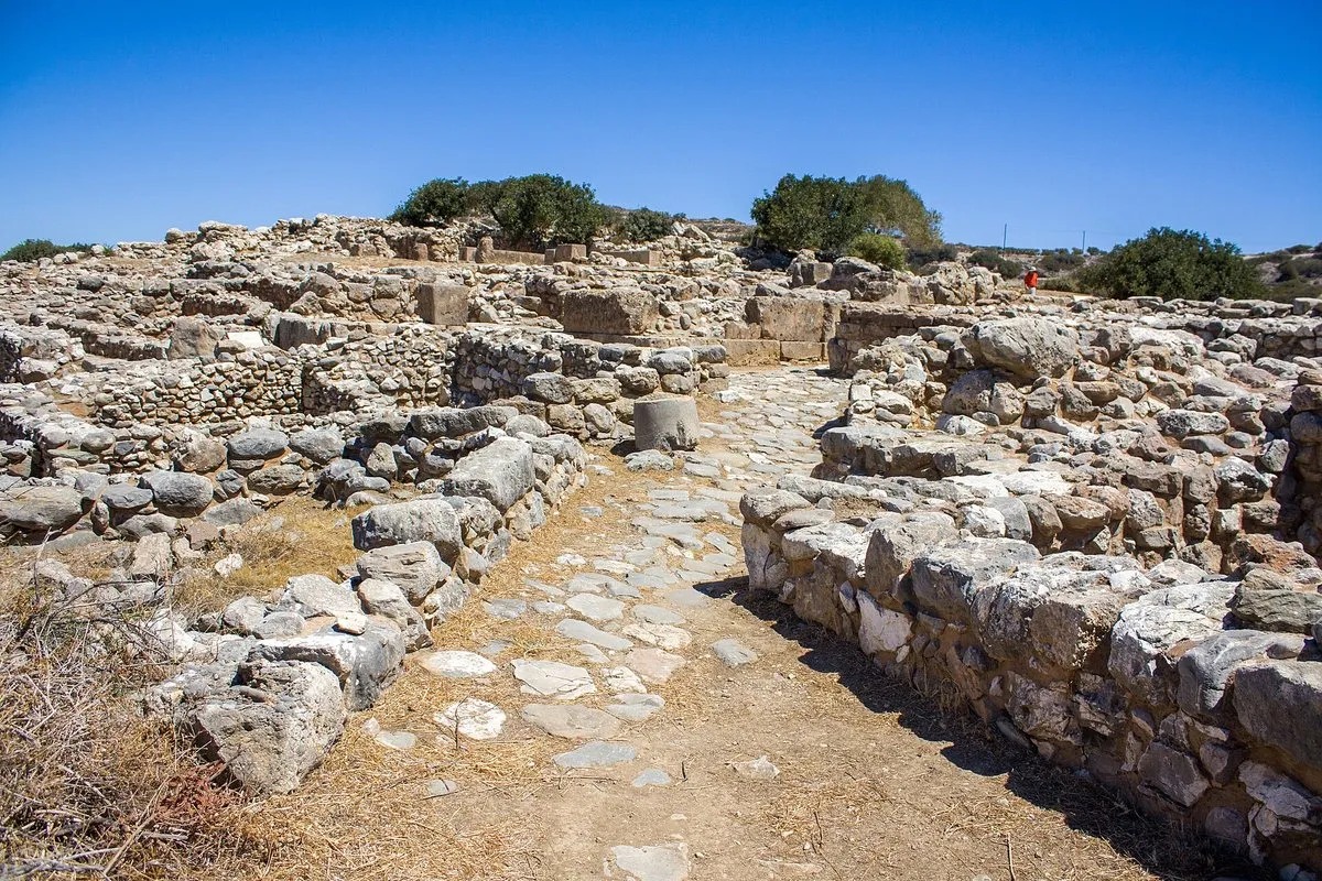 The paved Minoan lane climbing through Gournia