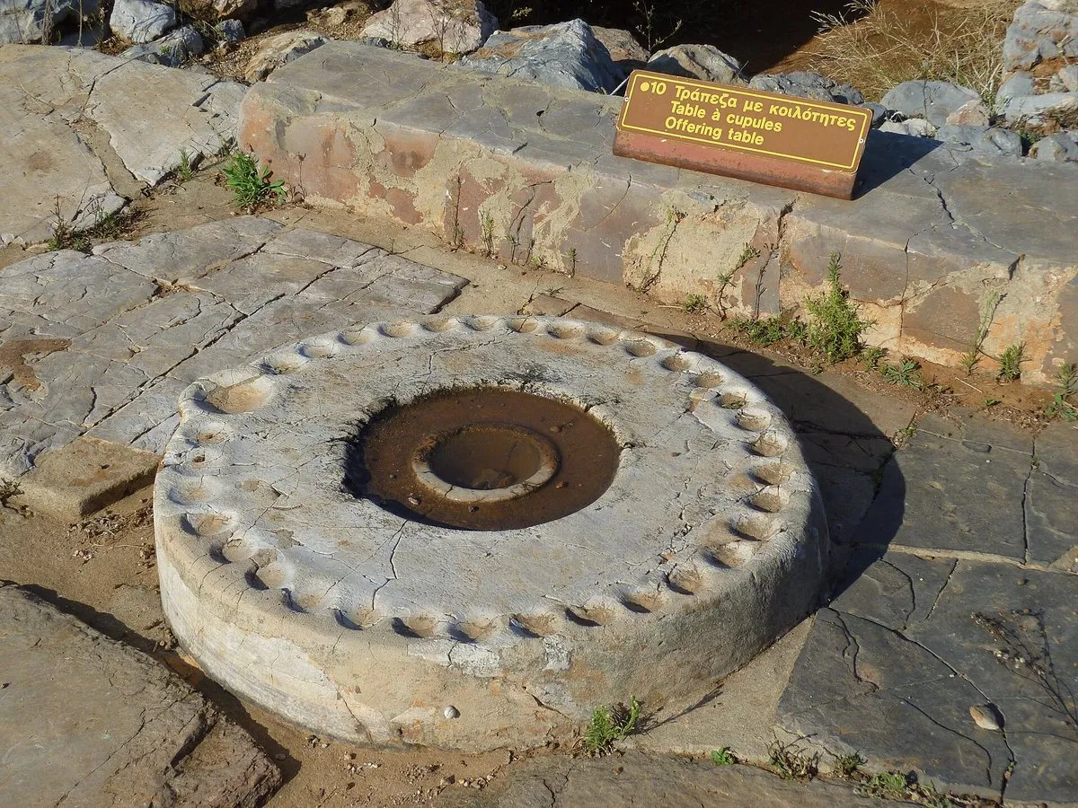 The kernos at Malia, a circular stone offering table with a ring of small hollows carved around its rim