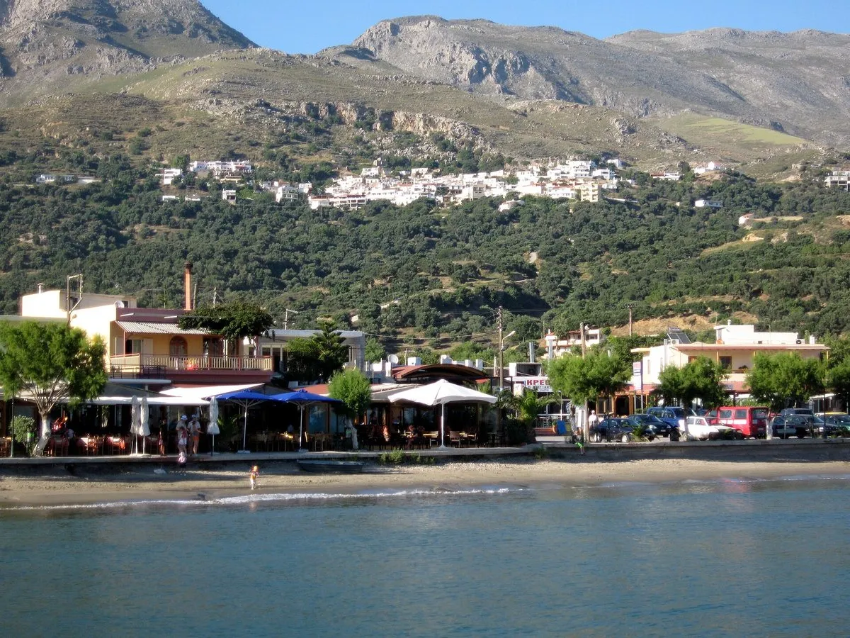 Myrthios on its mountainside above the Plakias shore
