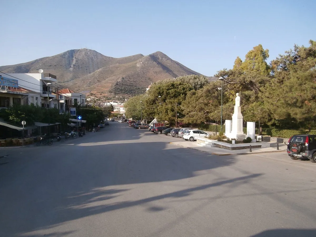 The main square street under the twin peaks