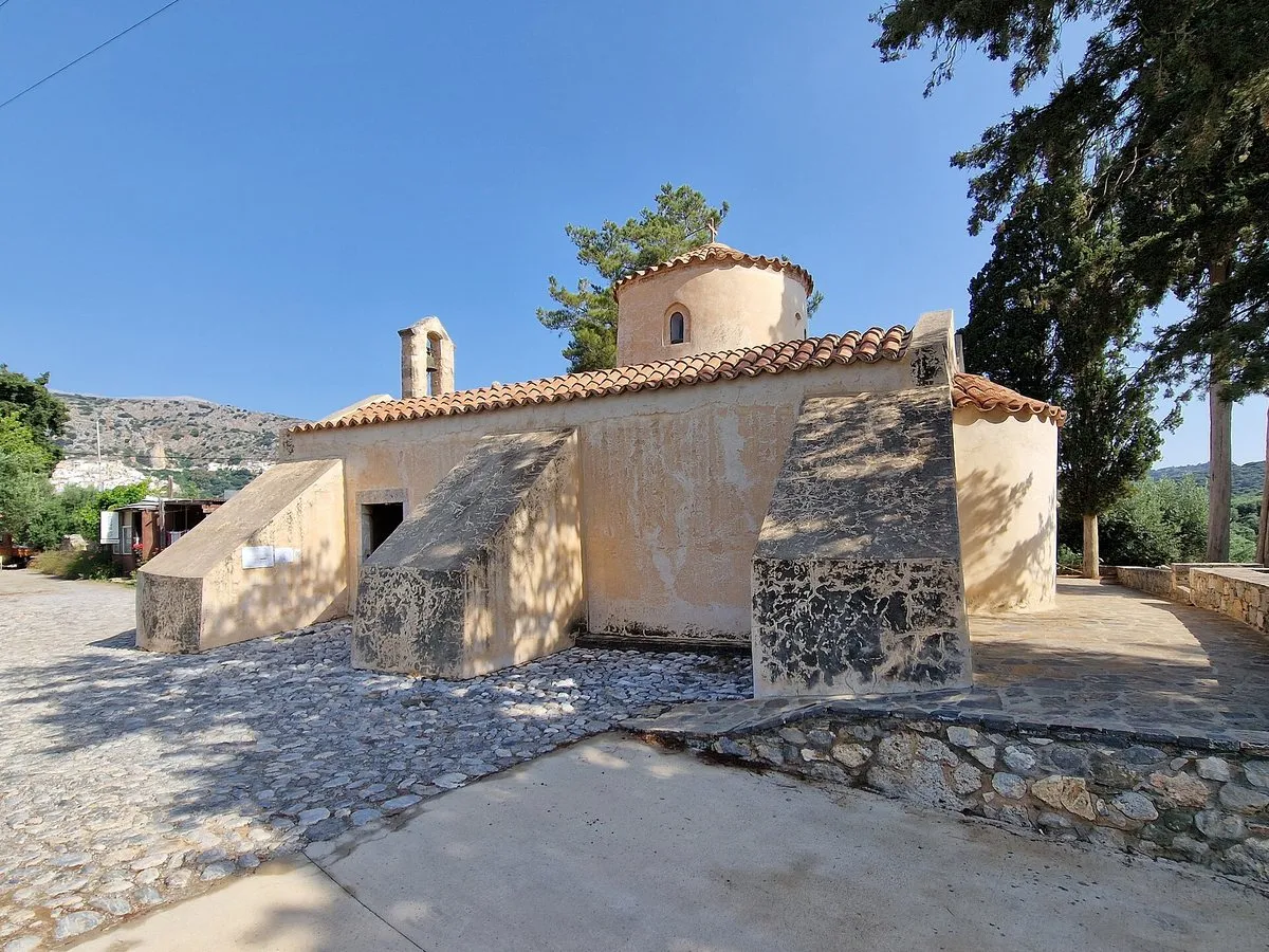 Panagia Kera from the side, among the cypresses