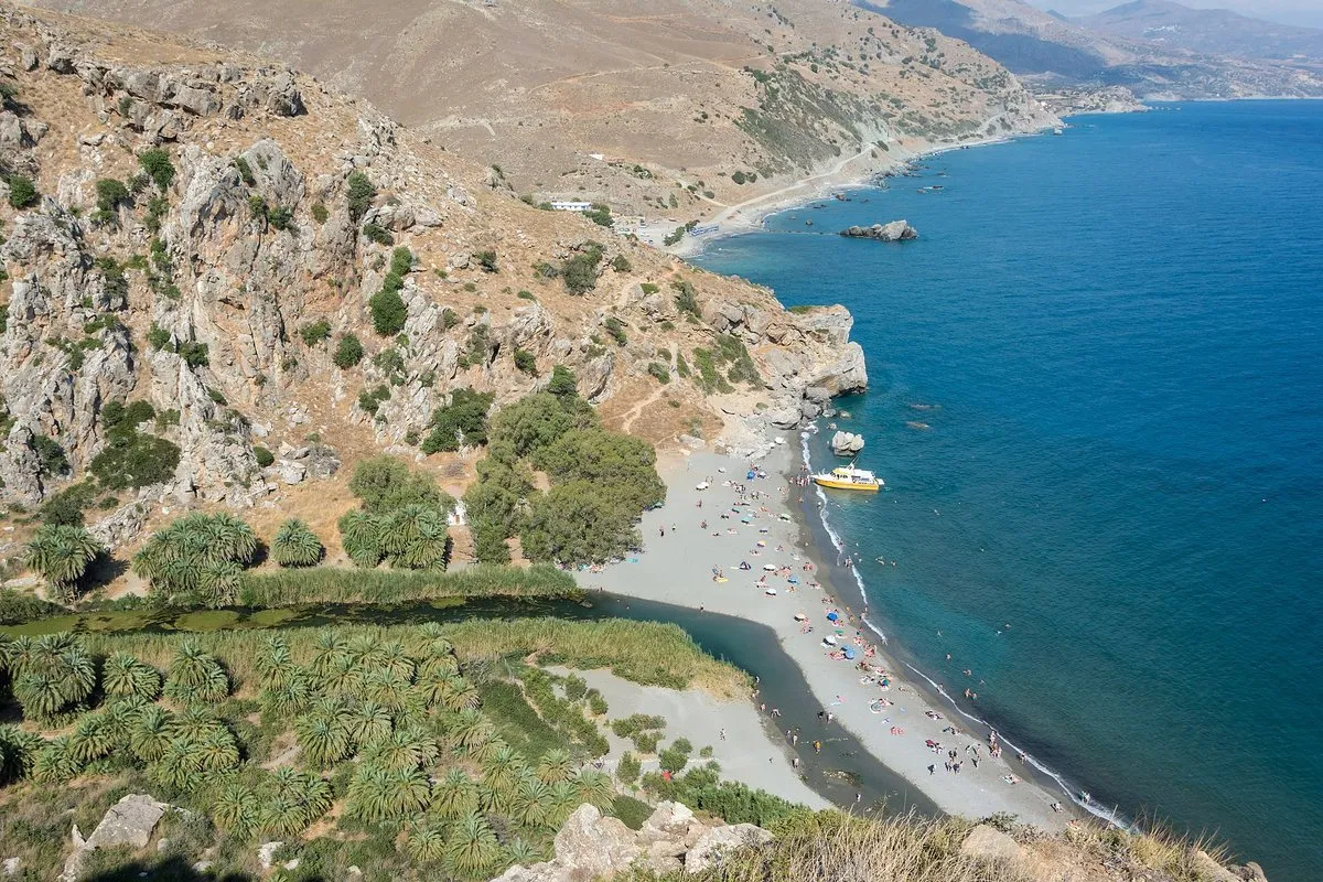 The river mouth and palm banks at Preveli