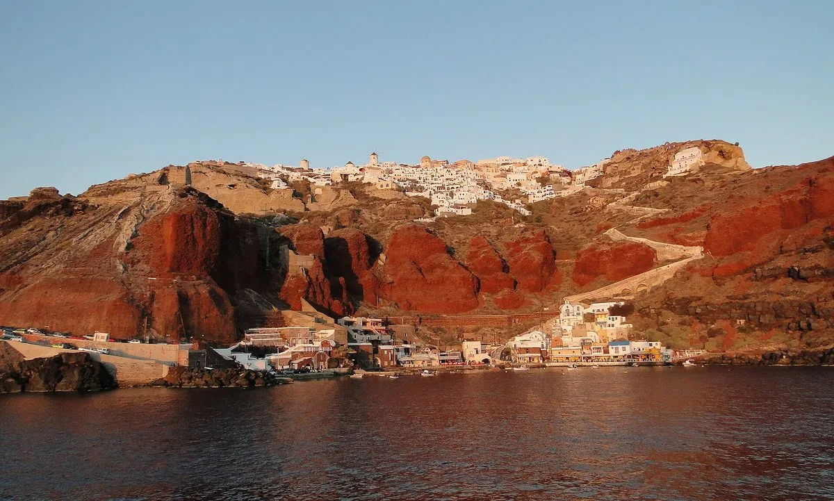 The caldera coastline of Santorini from the sea