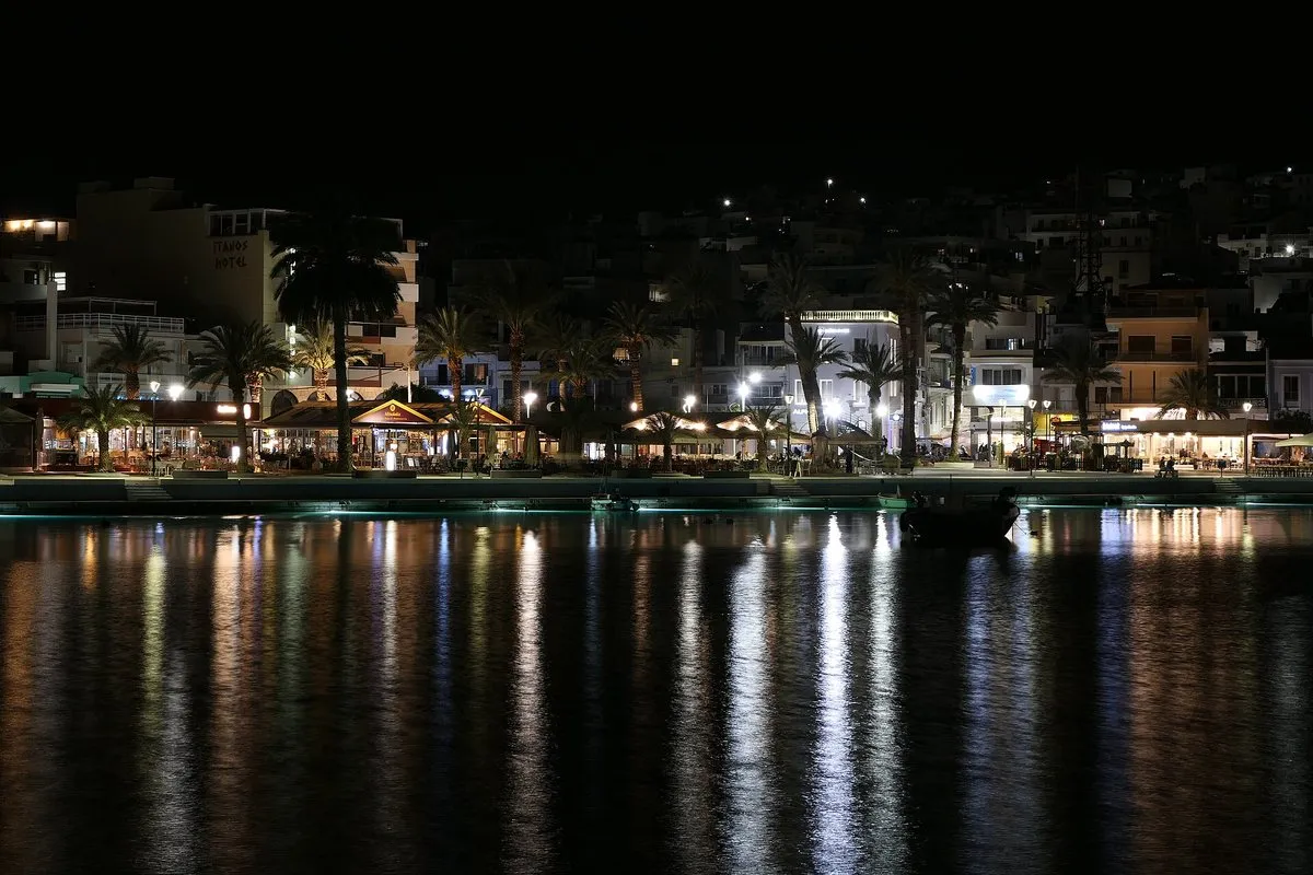 The harbour front of Sitia after dark