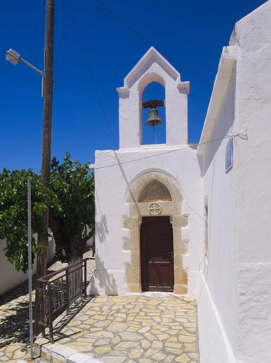 The whitewashed belfry of Agia Paraskevi